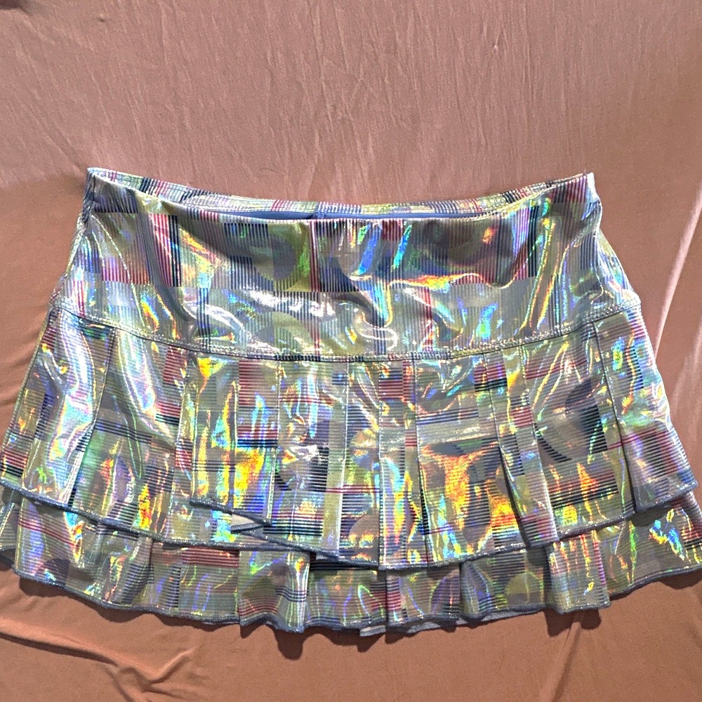 Lucky in Love Girls Tennis Skort Metallic Shiny Silver Multicolor M 8-10 Flare